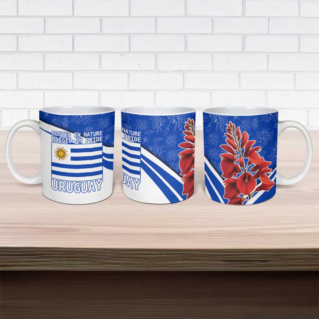 Uruguay Ceramic Mug with Erythrina Flower Illustration Blue White Nature - Wonder Print Shop