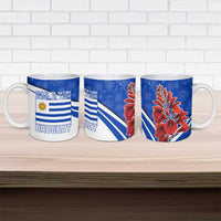 Uruguay Ceramic Mug with Erythrina Flower Illustration Blue White Nature - Wonder Print Shop