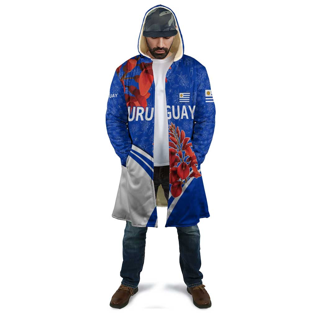 Uruguay Cloak with Erythrina Flower Illustration Blue White Nature - Wonder Print Shop