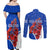 Uruguay Couples Matching Off Shoulder Maxi Dress and Long Sleeve Button Shirt with Erythrina Flower Illustration Blue White Nature - Wonder Print Shop