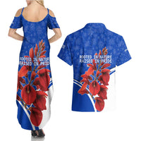 Uruguay Couples Matching Summer Maxi Dress and Hawaiian Shirt with Erythrina Flower Illustration Blue White Nature - Wonder Print Shop