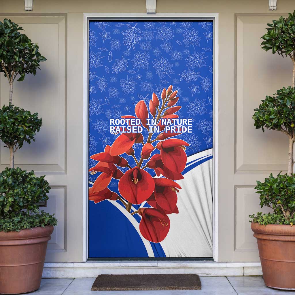 Uruguay Door Cover with Erythrina Flower Illustration Blue White Nature - Wonder Print Shop