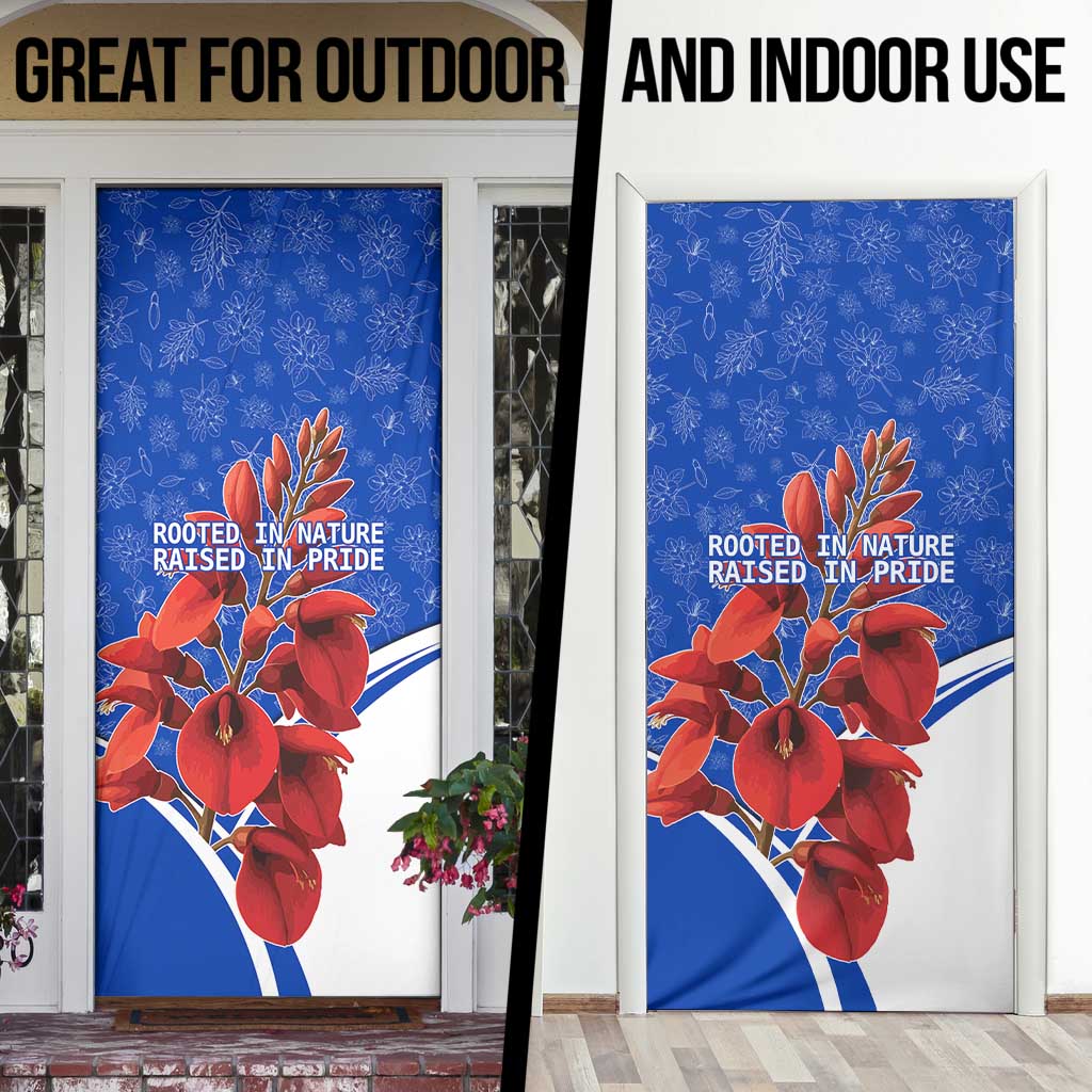 Uruguay Door Cover with Erythrina Flower Illustration Blue White Nature - Wonder Print Shop