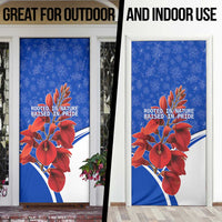 Uruguay Door Cover with Erythrina Flower Illustration Blue White Nature - Wonder Print Shop