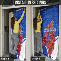 Uruguay Door Cover with Erythrina Flower Illustration Blue White Nature - Wonder Print Shop