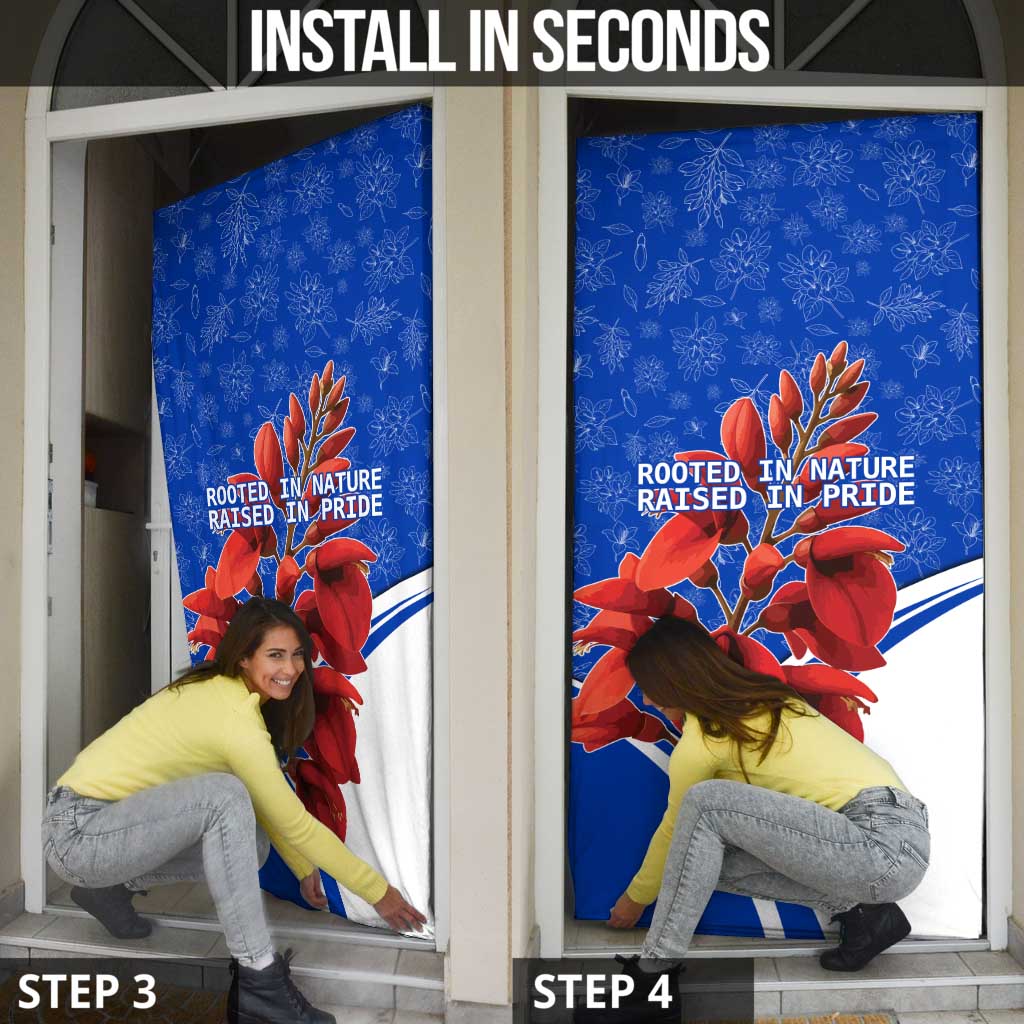 Uruguay Door Cover with Erythrina Flower Illustration Blue White Nature - Wonder Print Shop