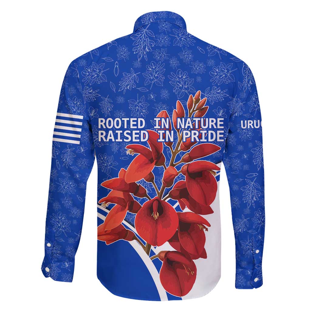 Uruguay Family Matching Long Sleeve Bodycon Dress and Hawaiian Shirt with Erythrina Flower Illustration Blue White Nature - Wonder Print Shop