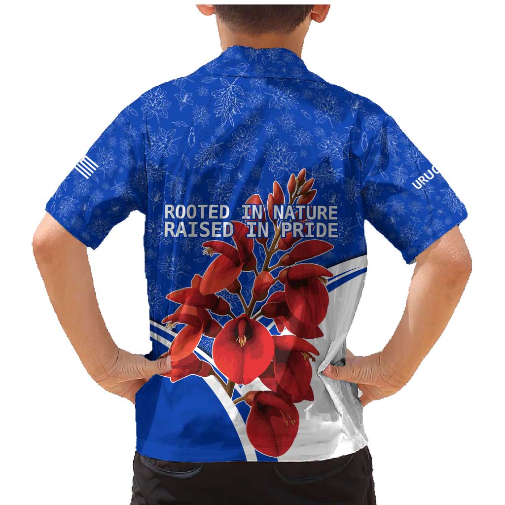 Uruguay Family Matching Mermaid Dress and Hawaiian Shirt with Erythrina Flower Illustration Blue White Nature - Wonder Print Shop