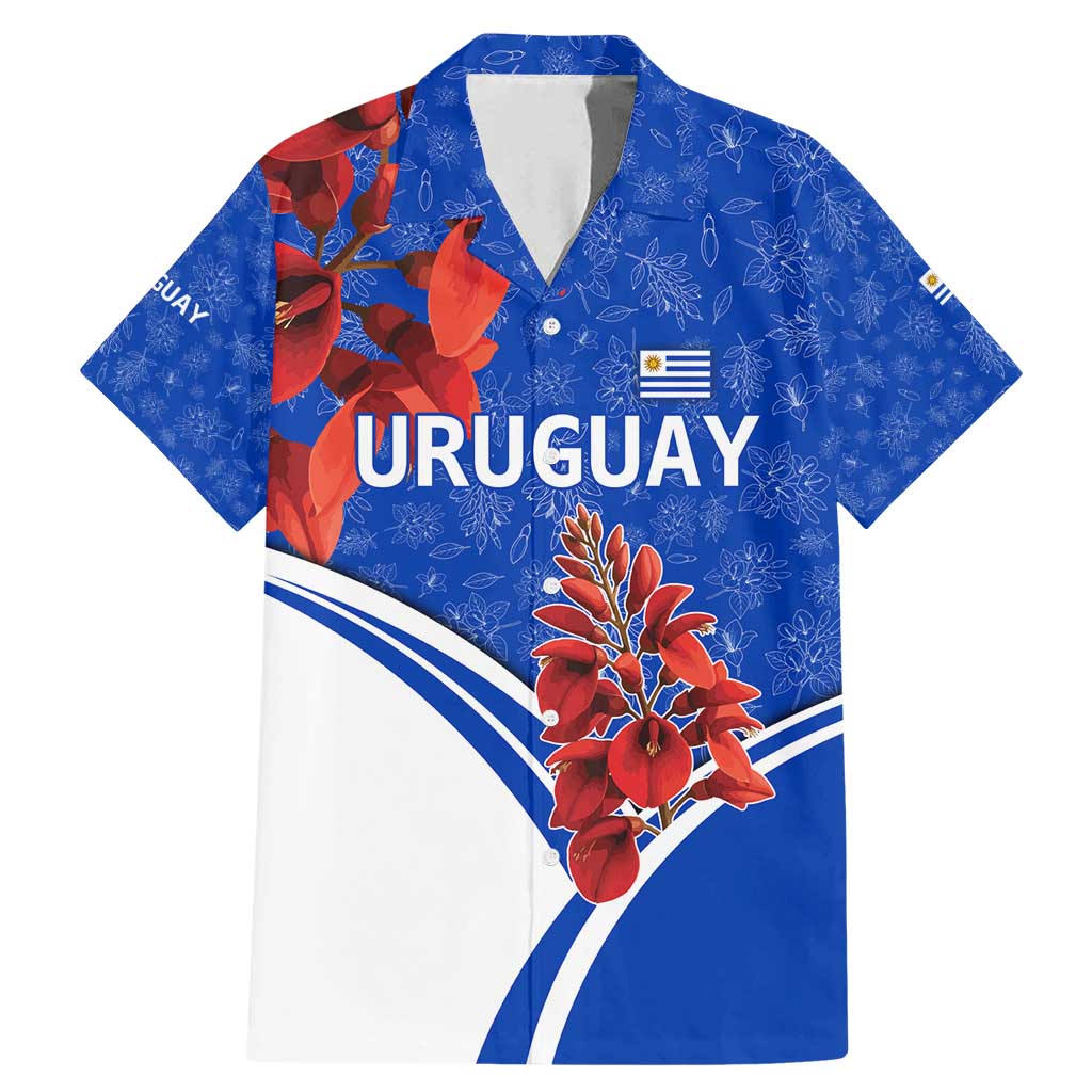 Uruguay Family Matching Mermaid Dress and Hawaiian Shirt with Erythrina Flower Illustration Blue White Nature - Wonder Print Shop