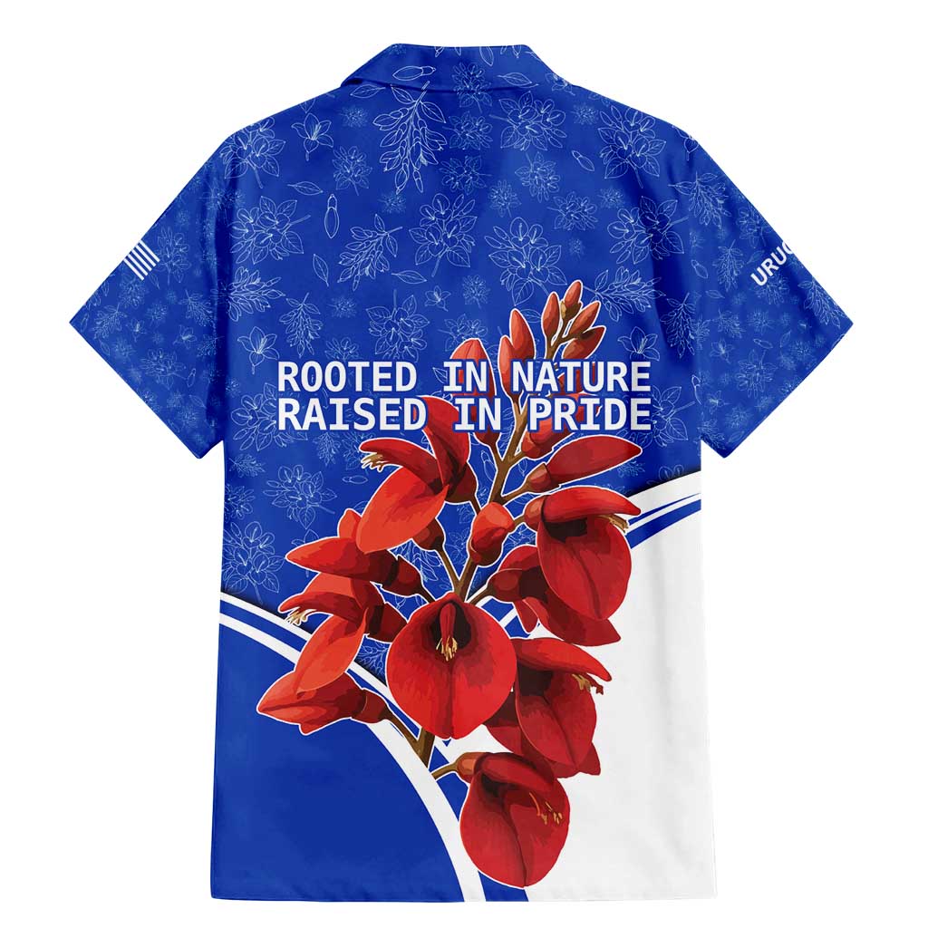 Uruguay Family Matching Mermaid Dress and Hawaiian Shirt with Erythrina Flower Illustration Blue White Nature - Wonder Print Shop