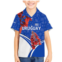 Uruguay Family Matching Mermaid Dress and Hawaiian Shirt with Erythrina Flower Illustration Blue White Nature - Wonder Print Shop