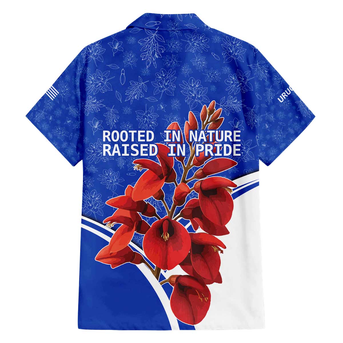 Uruguay Family Matching Off The Shoulder Long Sleeve Dress and Hawaiian Shirt with Erythrina Flower Illustration Blue White Nature - Wonder Print Shop