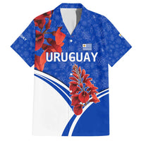 Uruguay Family Matching Summer Maxi Dress and Hawaiian Shirt with Erythrina Flower Illustration Blue White Nature - Wonder Print Shop