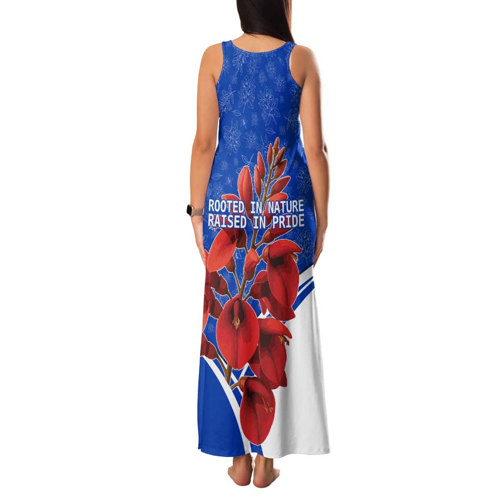Uruguay Family Matching Tank Maxi Dress and Hawaiian Shirt with Erythrina Flower Illustration Blue White Nature - Wonder Print Shop
