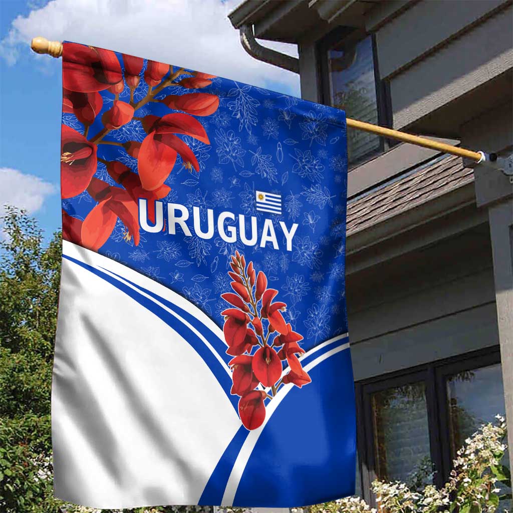 Uruguay Garden Flag with Erythrina Flower Illustration Blue White Nature - Wonder Print Shop