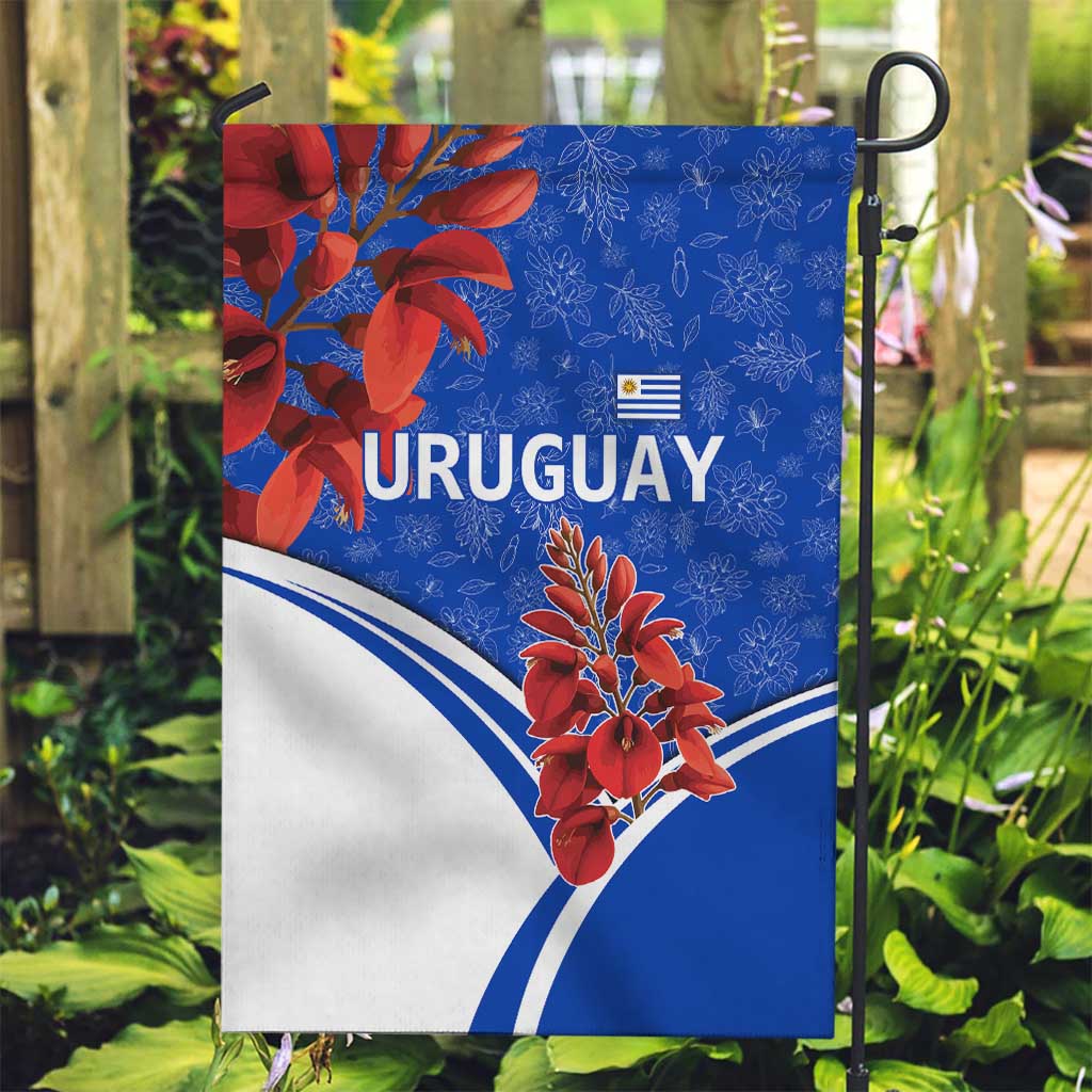 Uruguay Garden Flag with Erythrina Flower Illustration Blue White Nature - Wonder Print Shop