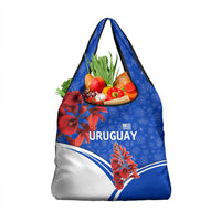 Uruguay Grocery Bag with Erythrina Flower Illustration Blue White Nature - Wonder Print Shop