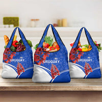 Uruguay Grocery Bag with Erythrina Flower Illustration Blue White Nature - Wonder Print Shop