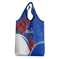 Uruguay Grocery Bag with Erythrina Flower Illustration Blue White Nature - Wonder Print Shop