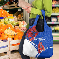 Uruguay Grocery Bag with Erythrina Flower Illustration Blue White Nature - Wonder Print Shop