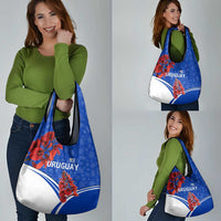 Uruguay Grocery Bag with Erythrina Flower Illustration Blue White Nature - Wonder Print Shop