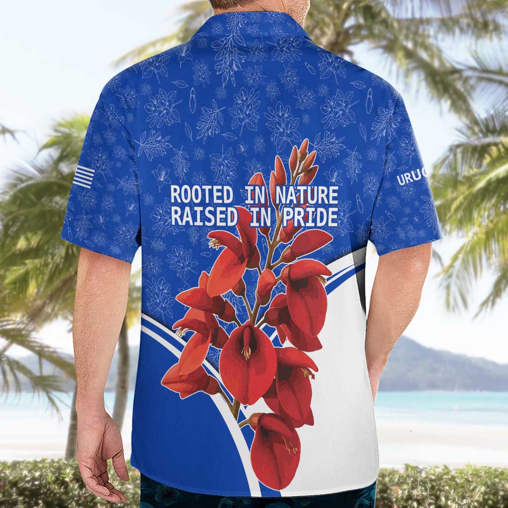 Uruguay Hawaiian Shirt with Erythrina Flower Illustration Blue White Nature - Wonder Print Shop
