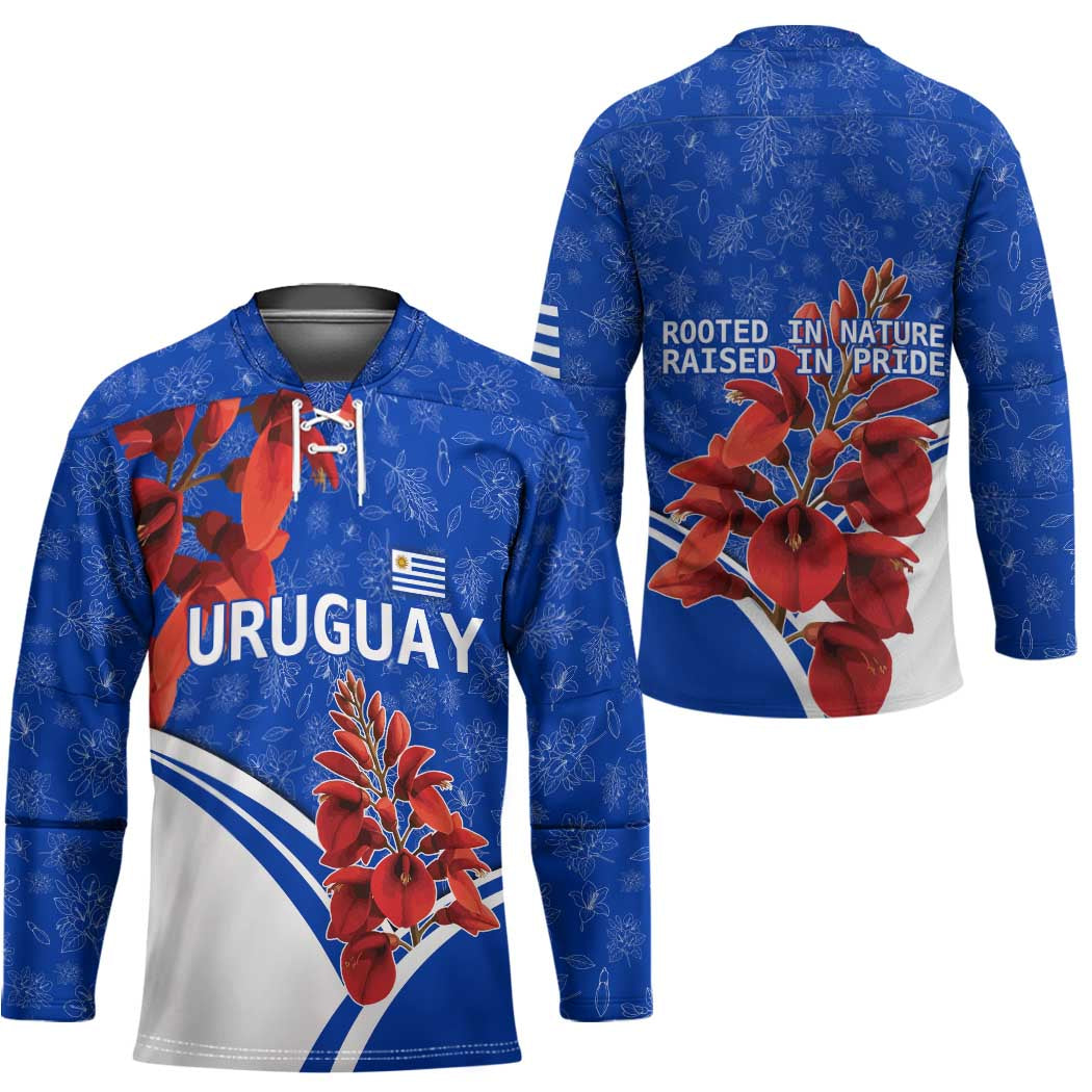 Uruguay Hockey Jersey with Erythrina Flower Illustration Blue White Nature - Wonder Print Shop