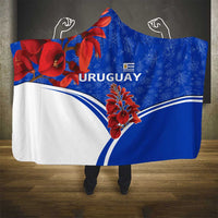 Uruguay Hooded Blanket with Erythrina Flower Illustration Blue White Nature - Wonder Print Shop