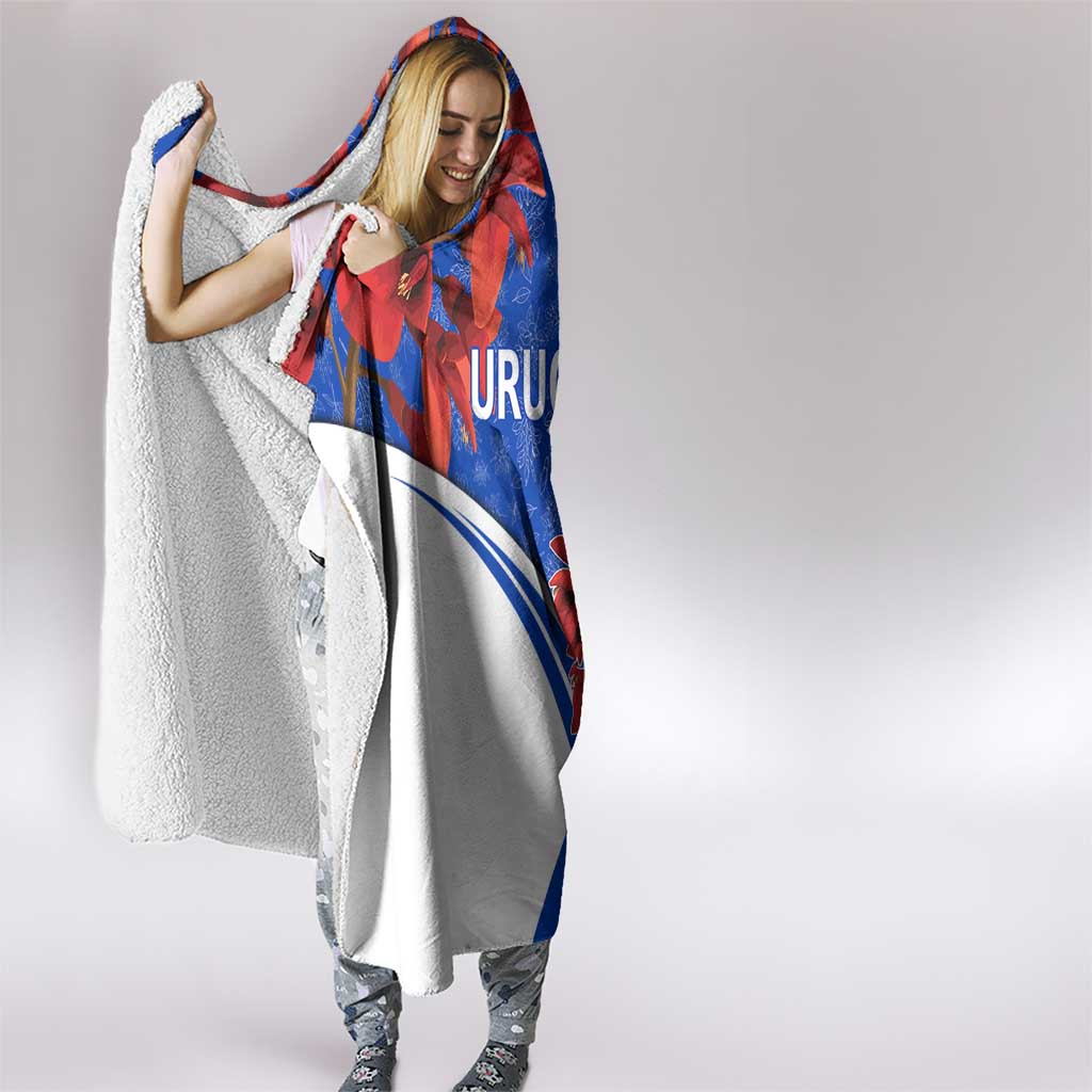Uruguay Hooded Blanket with Erythrina Flower Illustration Blue White Nature - Wonder Print Shop