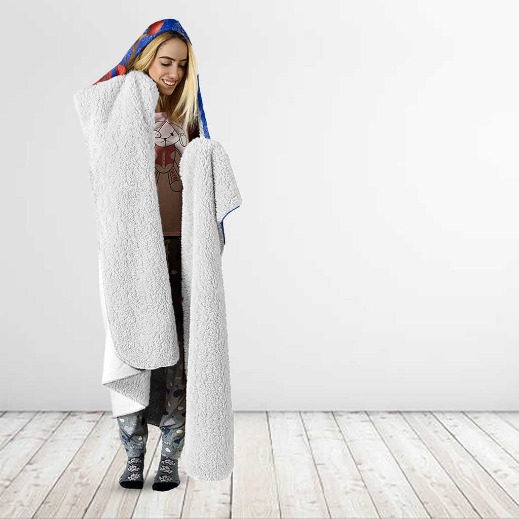 Uruguay Hooded Blanket with Erythrina Flower Illustration Blue White Nature - Wonder Print Shop