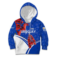 Uruguay Kid Hoodie with Erythrina Flower Illustration Blue White Nature - Wonder Print Shop