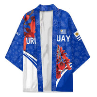 Uruguay Kimono with Erythrina Flower Illustration Blue White Nature - Wonder Print Shop