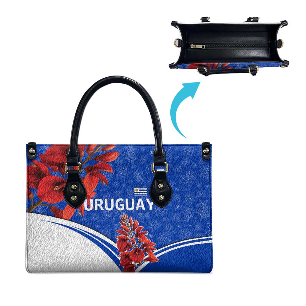 Uruguay Leather Bag with Erythrina Flower Illustration Blue White Nature - Wonder Print Shop