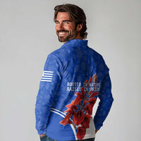 Uruguay Long Sleeve Polo Shirt with Erythrina Flower Illustration Blue White Nature - Wonder Print Shop