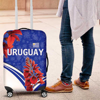 Uruguay Luggage Cover with Erythrina Flower Illustration Blue White Nature - Wonder Print Shop