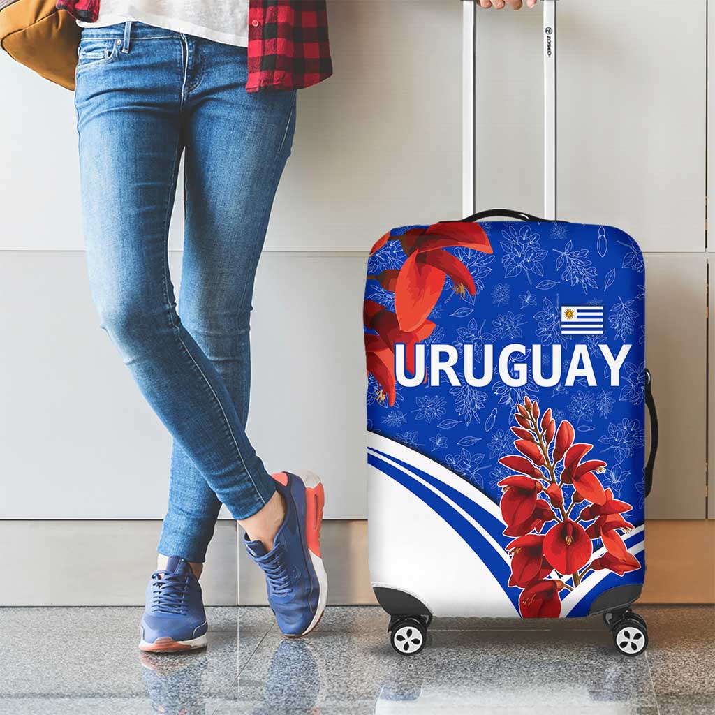 Uruguay Luggage Cover with Erythrina Flower Illustration Blue White Nature - Wonder Print Shop