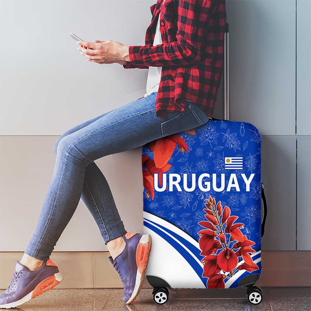 Uruguay Luggage Cover with Erythrina Flower Illustration Blue White Nature - Wonder Print Shop