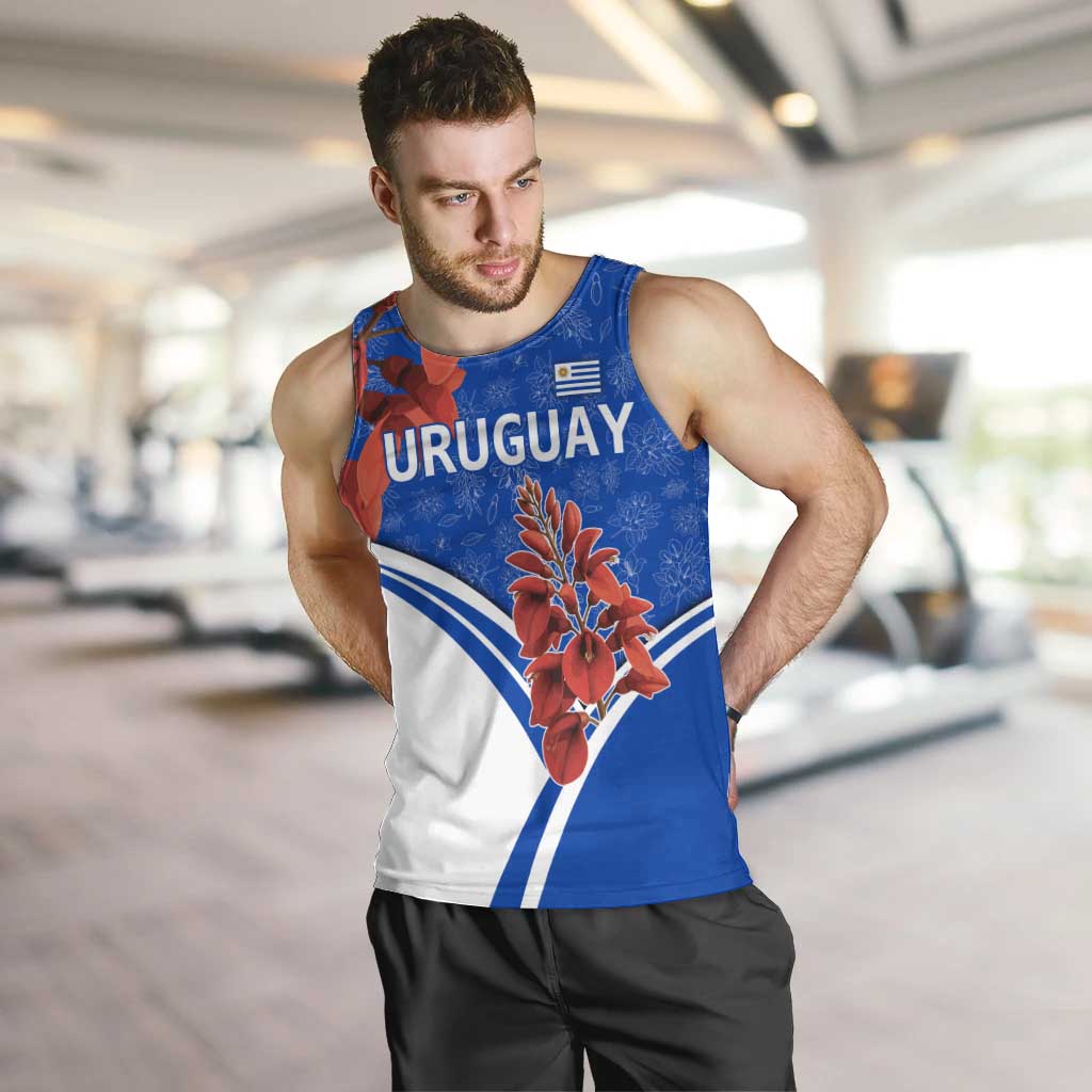 Uruguay Men Tank Top with Erythrina Flower Illustration Blue White Nature - Wonder Print Shop