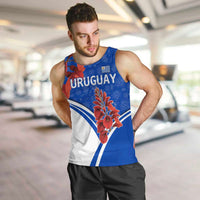 Uruguay Men Tank Top with Erythrina Flower Illustration Blue White Nature - Wonder Print Shop