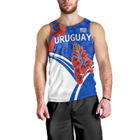 Uruguay Men Tank Top with Erythrina Flower Illustration Blue White Nature - Wonder Print Shop