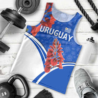 Uruguay Men Tank Top with Erythrina Flower Illustration Blue White Nature - Wonder Print Shop