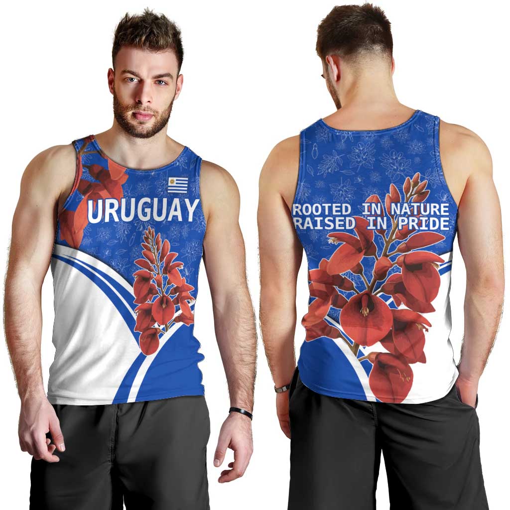 Uruguay Men Tank Top with Erythrina Flower Illustration Blue White Nature - Wonder Print Shop