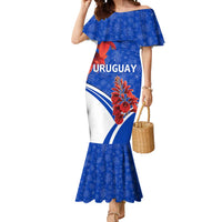 Uruguay Mermaid Dress with Erythrina Flower Illustration Blue White Nature - Wonder Print Shop