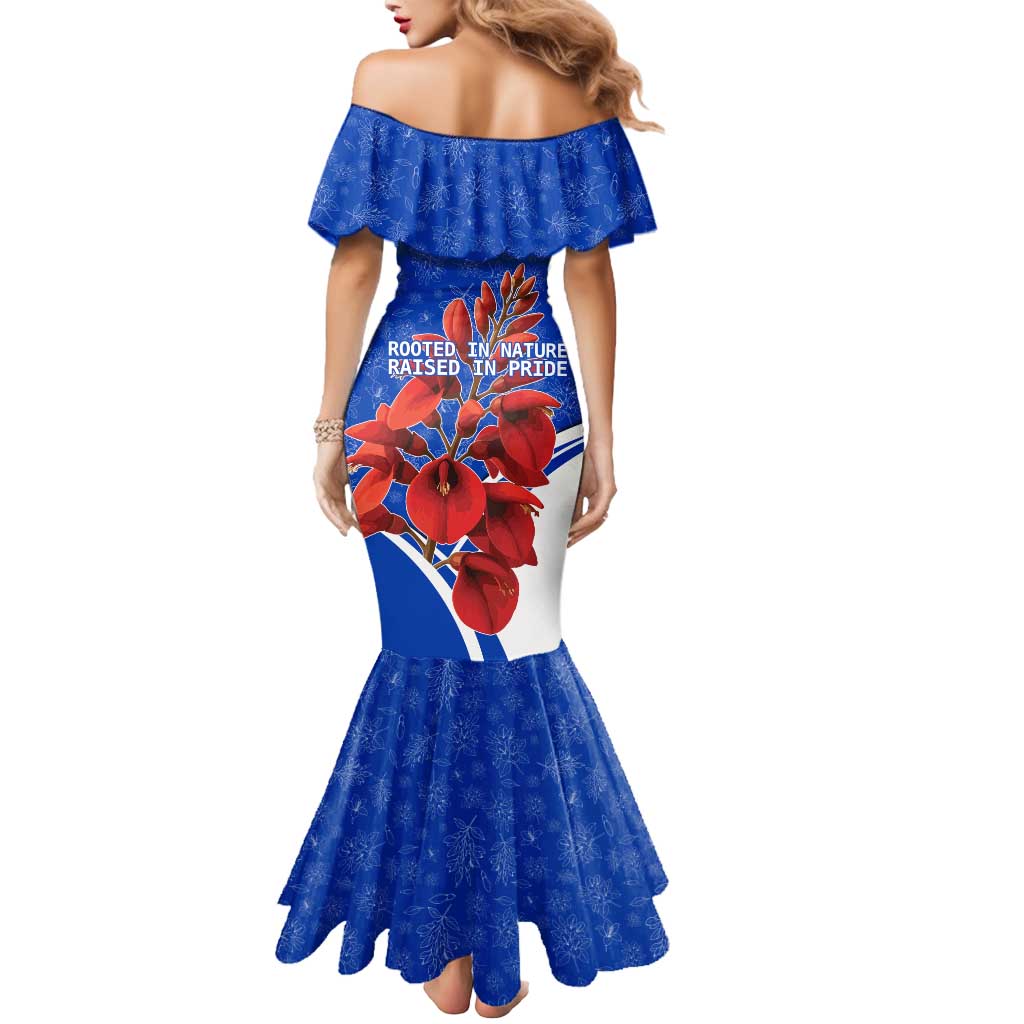 Uruguay Mermaid Dress with Erythrina Flower Illustration Blue White Nature - Wonder Print Shop