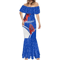 Uruguay Mermaid Dress with Erythrina Flower Illustration Blue White Nature - Wonder Print Shop
