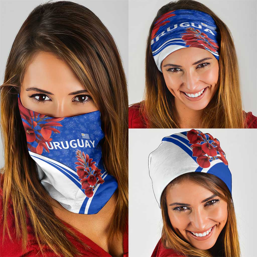 Uruguay Neck Gaiter with Erythrina Flower Illustration Blue White Nature - Wonder Print Shop