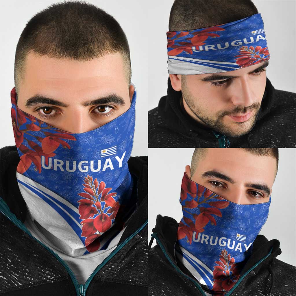 Uruguay Neck Gaiter with Erythrina Flower Illustration Blue White Nature - Wonder Print Shop