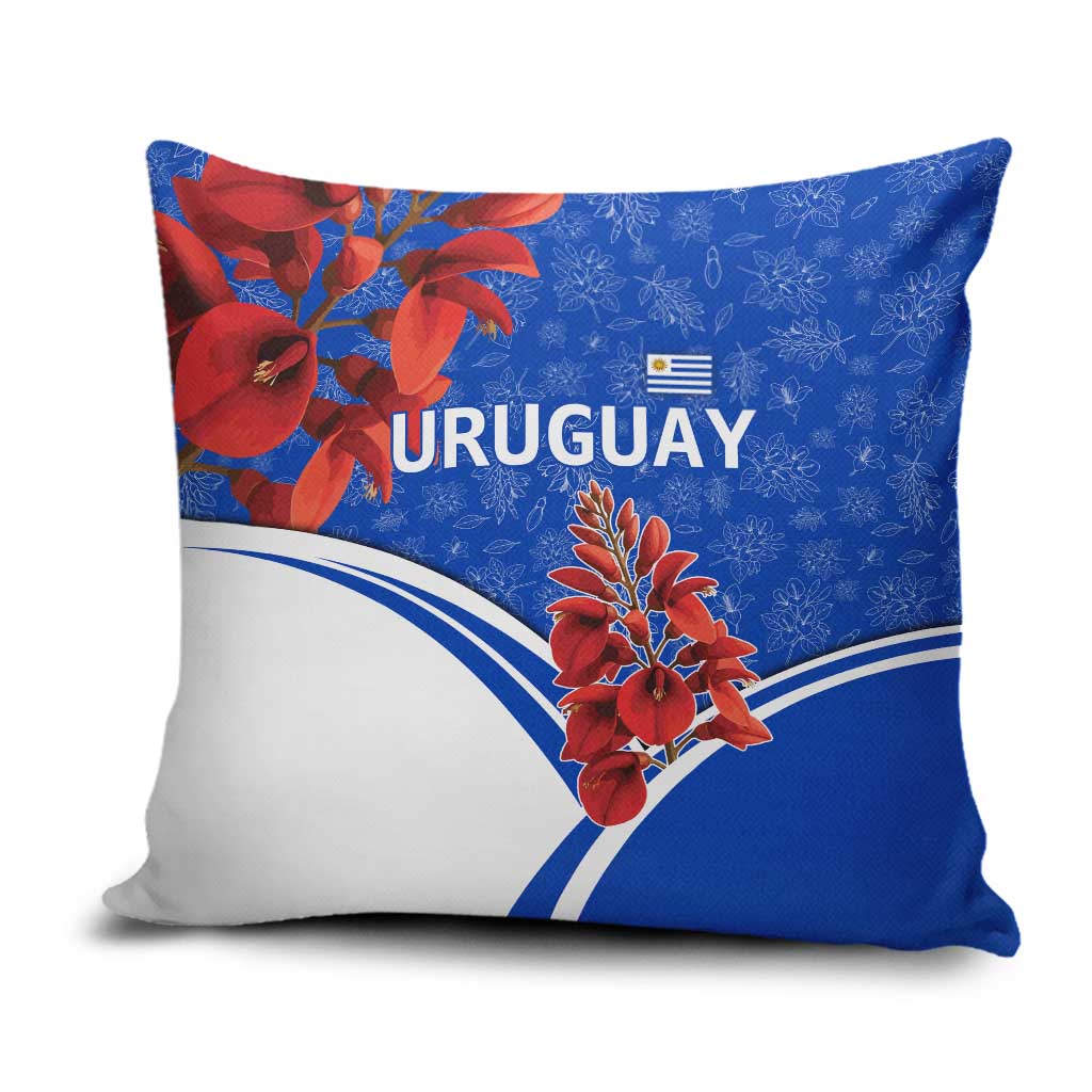 Uruguay Pillow Cover with Erythrina Flower Illustration Blue White Nature - Wonder Print Shop