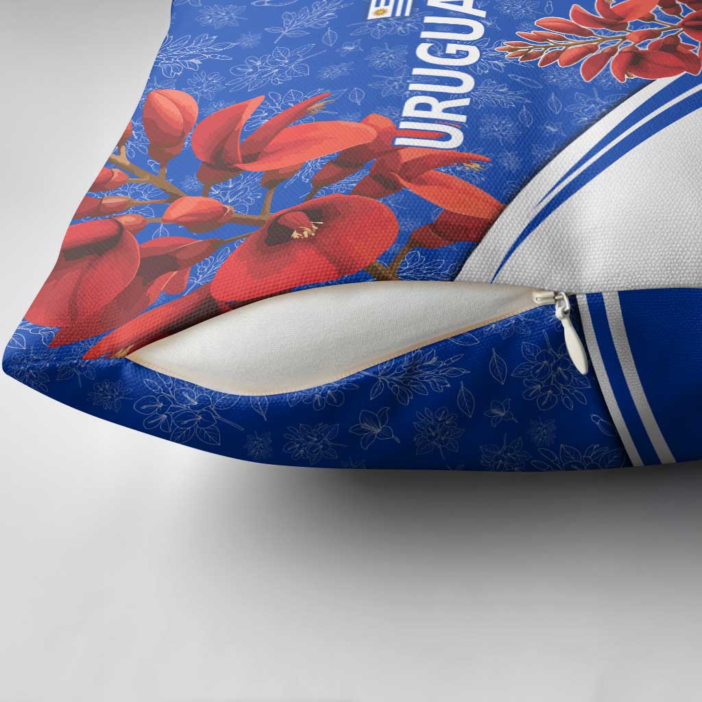 Uruguay Pillow Cover with Erythrina Flower Illustration Blue White Nature - Wonder Print Shop