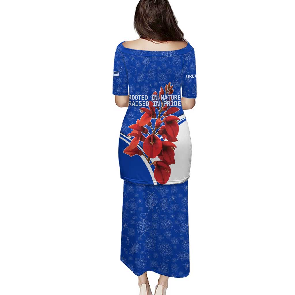 Uruguay Puletasi with Erythrina Flower Illustration Blue White Nature - Wonder Print Shop